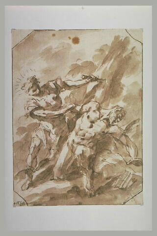 Apollon attachant Marsyas à un arbre