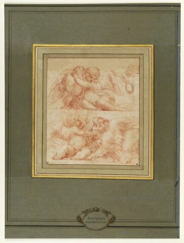 Enfant ailé assis, tenant un aigle ; enfant ailé, assis, tenant un lion ailé, image 2/3