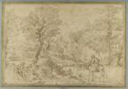 Vaste paysage boisé et vallonné, avec des personnages près d'un château, image 4/4